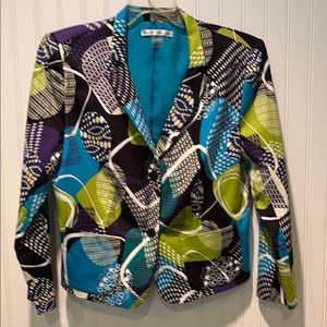 Peter Nygard Women’s Black and Blue Abstract Print Blazer Size 12P